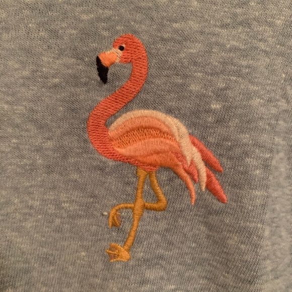 Free People Distressed Tee w Embroidered Flamingo - Picture 6 of 13
